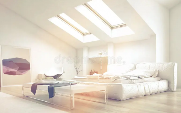 Kamar dengan langit-langit berlapis kaca yang memungkinkan sinar matahari masuk